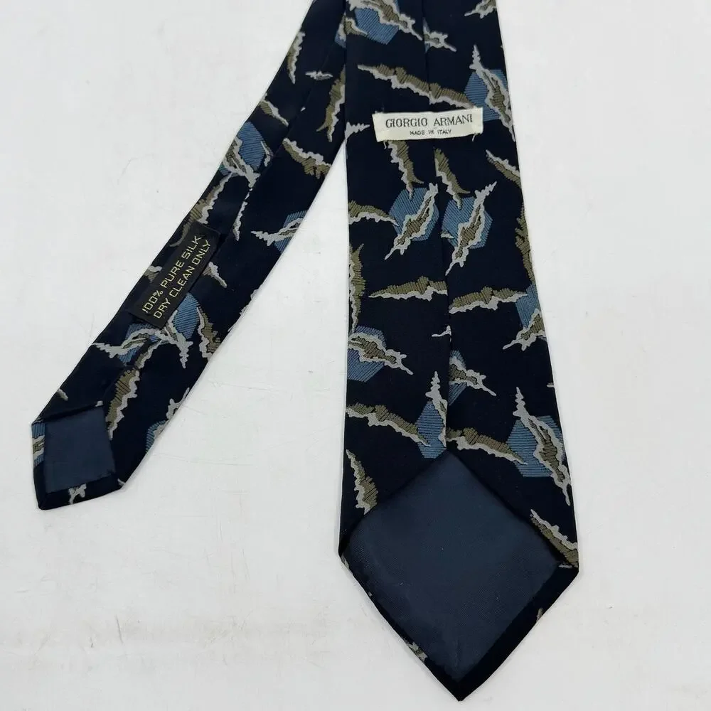 Vintage GIORGIO ARMANI Navy Abstract Print Silk Neck Tie - Picture 4 of 6